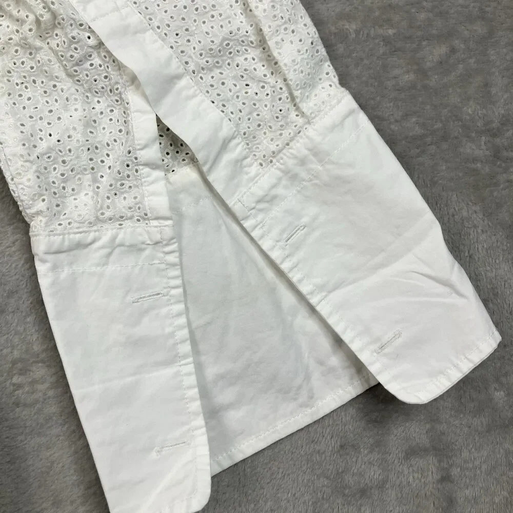 Tory Burch Shirt Dress Womens 12 White Cotton Eyelet Lace Bell Sleeve Vacation